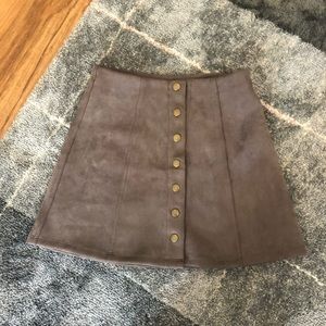 Mid-Length Suede Button Skirt